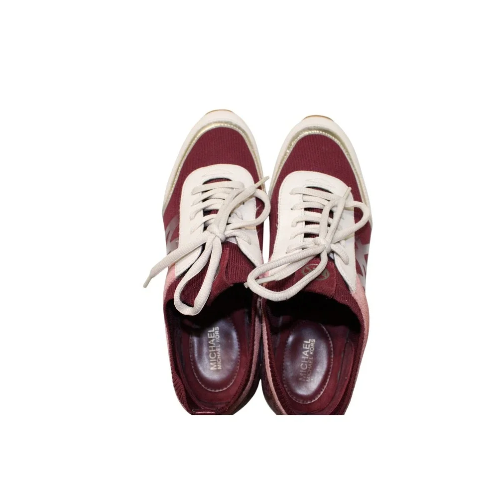 MICHAEL KORS Jenkins Stretch Knit Trainer Womens 8.5 EUC Burgundy Cream Suede - Picture 8 of 8